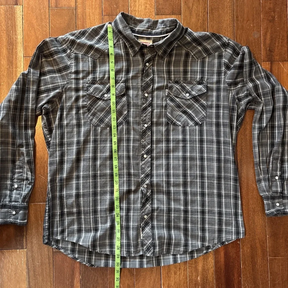 VTG 1980s 80s Levis Western Shirt Pearl Snap Plaid Long Sleeve‎ Sz XL RN117508